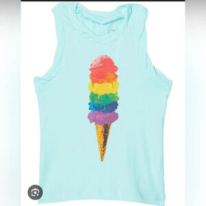 NWT chaser girls gauzy cotton rolled armhole muscle tank ice cream size S aqua